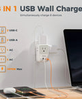Ultra Compact USB C Charger Block 20W PD Fast Charge Adapter with Foldable Plug, charging laptop and phone on desk.