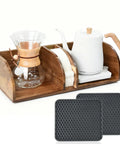Acacia Wood Coffee Bar Station Organizer Stand For Pour Over Nerds And Filter Holders Countertop Wooden Caddy With Heatproof Mat