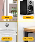 12 Pack Clear Silicone Door Bumpers And Self Adhesive Wall Guards For Cabinets And Drawers delivering cushioning on fridge, toilet seat, devices, and table.