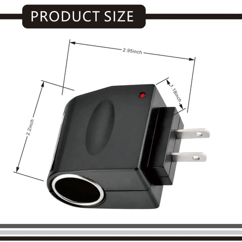 Universal Car Cigarette Lighter Adapter AC To DC Power Converter 220V To 12V, measuring 2.95x2.2x1.16 inches, rugged ABS housing.