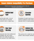 Compatibility guide for 20 Cubic Feet Rooftop Cargo Bag With 51 Long By 39 Wide By 17 High Dimensions, showing roof type and spacing guidelines.
