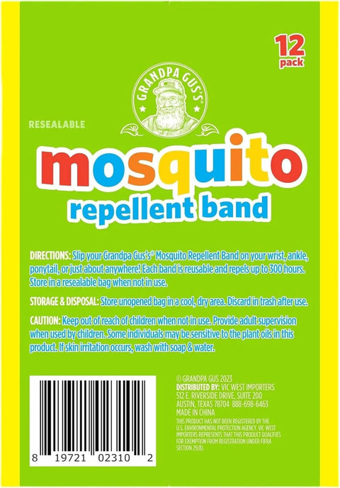 Packaging of Mosquito Repellent Bracelets For Kids And Adults, DEET-Free, Plant-Based Essential Oils, 12 Pack
