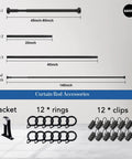 Parts and accessories of Heavy Duty Tension Curtain Rod 48 To 140 Inch No Drilling Easy Install Extra Long Shower Rod