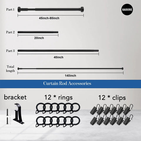 Parts and accessories of Heavy Duty Tension Curtain Rod 48 To 140 Inch No Drilling Easy Install Extra Long Shower Rod