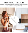 Upgrade Your Cupboards With These Durable White Plastic Rebounders For Easy Push To Open, showing a latch and kitchen setup.