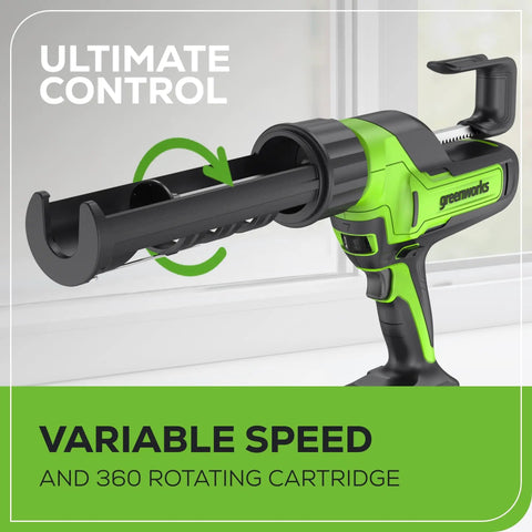 Cordless 24V Caulk Gun With 10 Oz Capacity, 6 Speed Variable Flow, anti drip design, ultimate control, 360 rotating cartridge