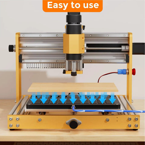 Sweet Precision No Sweat CNC Vacuum Table Workholding Heavy Duty Fixture For 3018 Pro Mini Milling Machine Zero Mark Platform Smooth Clamping Setup US Plug Desktop with wood and suction system.