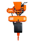 Heavy Duty Workhorse 2 Ton Electric Chain Hoist With Wireless Remote And 20 Ft Power Trolley overhead view showcasing motor and hook.
