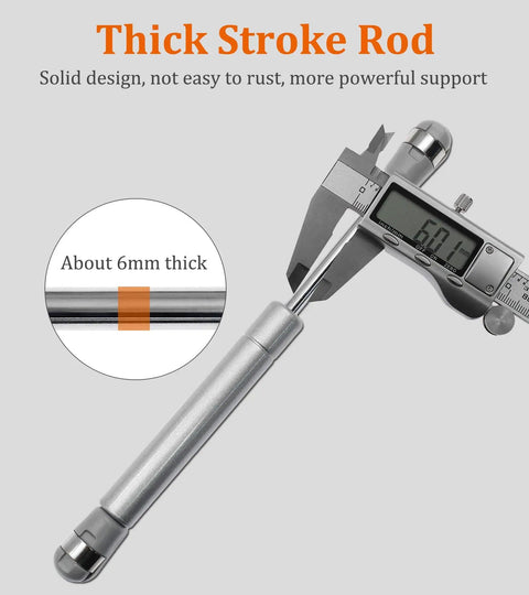 Four Pack 8 Inch Hydraulic Gas Lift Struts Soft Close Cabinet Door Supports 40 Newton Buffer Action Rugged Build Telescopic Lifts showing thick stroke rod measurement.