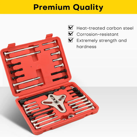 Pro Grade Heavy Duty 46 Piece Harmonic Balancer And Pulley Puller Kit With Flywheel Remover And Crankshaft Removal Tools in red case