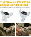 Half Inch NPT Iron Air Hose Fittings Set, Chicago Universal Coupling with two fittings, installation shown in use