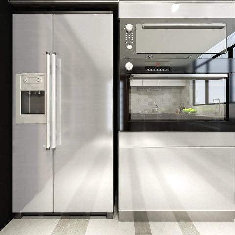 Brushed Nickel Peel And Stick Stainless Steel Contact Paper For Appliances And Cabinets Kitchen DIY Wrap Cover Adhesive Decorative Film 15.8 X 78.8 Inch Removable Waterproof Oil Proof Scratch Resistant No Mess Easy To Install on refrigerator and oven