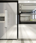 Kitchen appliances wrapped with 36 Inch Wide Stainless Steel Contact Paper Peel And Stick Vinyl Wrap For Countertops Tables And Appliances, 197 Inch Roll, Waterproof Oil Proof Self Adhesive, Easy Install No Fuss Seamless Silver Look
