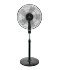 16 Inch Pedestal Fan With Five Blade Design And Three Speed Settings For Powerful Oscillating Airflow Featuring A Tilting Head And Adjustable Height In Sleek Black
