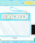 Clear PVC Sunscreen Storage Pouch With Zipper Large Capacity Transparent Makeup Organizer, 15.75 x 12.20 inches, blue trim
