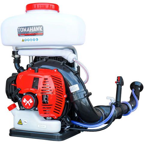 Backpack Mosquito Fogger And Garden Sprayer With Turbo Fogger, 3HP Power, 3.7 Gallon Tank, visible side view of device