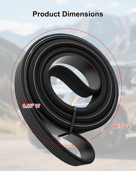 Top Tier Serpentine Drive Belt Fits Acura ILX Honda Civic L4 2.4L 2012-15 showing dimensions 0.95" W and 66.73" L.