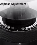 Badass Hella Precise Electric Burr Coffee Grinder With Robust Aluminum Body And Slick Single Dose Design Featuring 36 Crisp Grind Settings For Serious Home Baristas stepless adjustment dial showing grind settings.