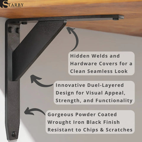 Jetstream Solid Heavy Duty Low Profile Welded Countertop Shelf Bracket with hidden welds for a seamless look, 500 LB capacity.