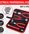 4-Piece Auto Electrical Disconnect Pliers Set With Storage Box For Safe Push Tab Connectors in red zipper case open view