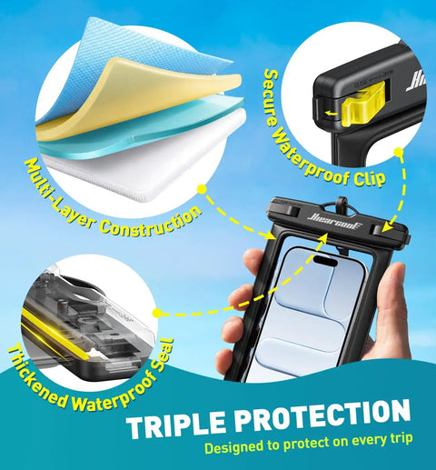 IPX8 Waterproof Phone Pouch For iPhone 17 16 15 14 Pro Max Cruise Ready Dry Bag with secure clip and multilayer seal
