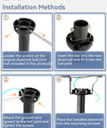 Installation methods for Rock Solid 36 Inch Ceiling Fan Downrod Extension Rod, showing steps with black steel components.