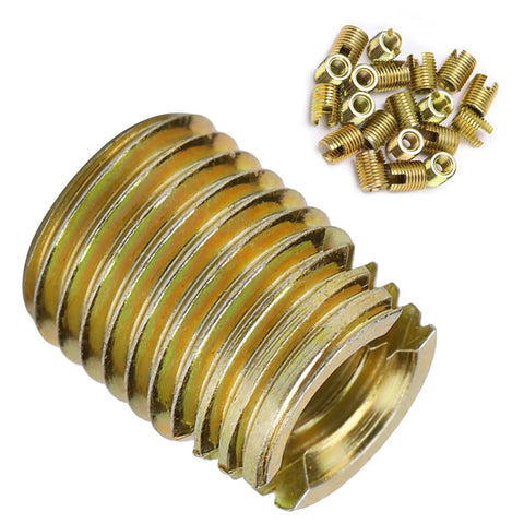 Top Pick Heavy Duty 20Pcs Carbon Steel Self Tapping Thread Inserts Yellow Zinc Plated close-up view with various sizes.