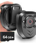 64GB Body Cam For Patrol And Everyday Use 1080P Night Vision Wearable Camera With 6 Hour Battery Life, close-up view with clip