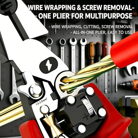 Four In One Wire Stripping And Testing Pliers With Digital LCD Display For Cutting Stripping And Crimping Plus Voltage Tester Check This Pro Grade Multi Functional Electrician Tool For Home Wiring Automotive Repair And DIY Projects Green, close-up wire wrapping tool