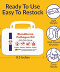 Bodily Fluid Cleanup Kit for Biohazard Spills, Wall-Mountable or Portable, OSHA Bloodborne Pathogen Safe, white case with handle