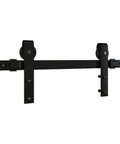 Designer Interior Barn Door Hardware Kit 72 Inch Matte Black Sliding Track with rollers and wall mount brackets for easy install.