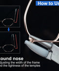 Pro Grade 6 Inch Nylon Jaw Round And Flat Nose Pliers For Eyeglasses Adjustment showing usage on eyeglasses frame adjustment.