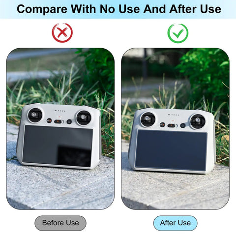 Comparison of DJI RC controller with and without Glare Free Matte Screen Protector Two-Pack Ultra Thin 0.2mm 9H Frosted Coating