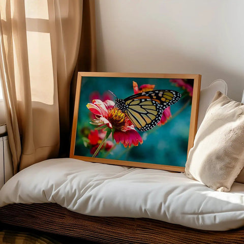 Wood-framed butterfly on flower Totally Dope Customizable Wall Art Posters For Home Office Events And Businesses Create Your Own Text Images