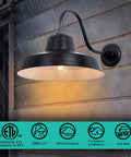 Outdoor Gooseneck Barn Light Fixture With 14 Inch Extension Arm For Farmhouse Exterior Garage Or Warehouse Porch Matte Black Finish Weather Resistant Industrial Style Lighting in rain