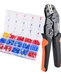 Crimping Tool Kit With 280 Insulated Wire Connectors For AWG 23-13 0.25-2.5mm2 Heavy Duty Pliers Set displayed with connectors.