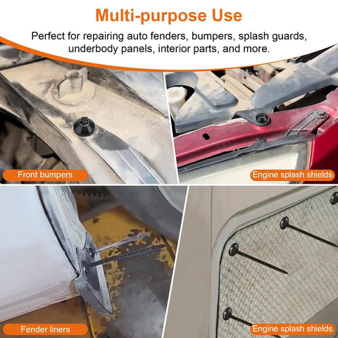 200Pcs Cable Tie Buckle Universal Unbreakable Zip Tie Clips used on car fenders, engine covers, mudguards, showing installation