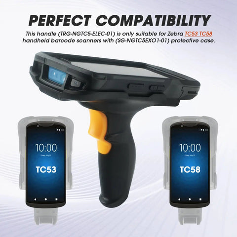 Trigger Handle For TC53 TC58 Handheld Barcode Scanner Mobile Computer With Rugged Protective Case Required To Ensure Safe Sensitive Scanning And Comfortable, Secure Grip TRG-NGTC5-ELEC-01 showing side view