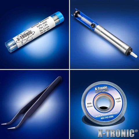 Soldering accessories including solder wire, desoldering pump, tweezers, and solder wick for High Power Hot Air Rework Soldering Station Kit