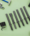 Pneumatic Air Hammer Tool Kit With Solid And Semi Hollow Rivet Heads Steel Construction And Spring Included For Easy Auto Body Smoothing Sheet Metal Shaping And Pro Grade Automotive Repair, black rivet heads