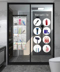 Mesh Shower Organizer Hanging Caddy With Rotating Hanger in bathroom, displaying toiletries in 12 pockets, nylon mesh.