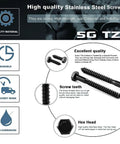 Image of Durable One Quarter Inch By Two Inch Lag Screws Set Twenty Pieces Hex Head Wood Bolts Black Oxide Made From 304 Stainless Steel Eighteen Eight Grade With Partial Thread For Solid Fastenings Ideal For Decks Fences Sheds And Outdoor Wood Projects SG TZH, highlighting quality, screw teeth, and hex head features.