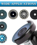 5/8-11 Thread Angle Grinder Flange Nut Locking Nut Quick Release displayed with various grinding discs and applications.