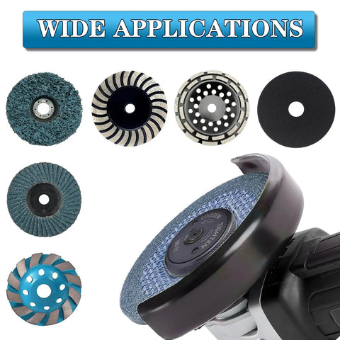 5/8-11 Thread Angle Grinder Flange Nut Locking Nut Quick Release displayed with various grinding discs and applications.