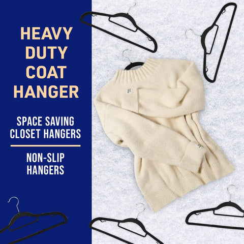 Heavy Duty Dry And Wet Clothes Hanger Set With 360 Degree Swivel Hooks No Fuss Non Slip Rubber 30 Pack Space Saving Closet Hangers For Easy Hanging Tie Bar And Smart Strap Hooks shown holding a sweater