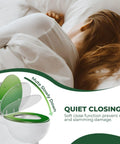 Elongated Toilet Seat Resin with quiet closing feature, reducing noise and slamming, suitable for most toilets.