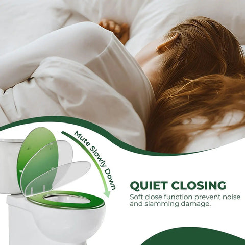 Elongated Toilet Seat Resin with quiet closing feature, reducing noise and slamming, suitable for most toilets.