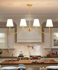 39 Inch Four Light Gold Island Pendant With White Fabric Shade Modern Dining Room Chandelier For Kitchen Island Foyer And Living Room E12 Bulb Base Gold Finish