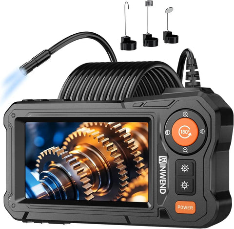 High Definition Endoscope Camera With Light 4.3 Inch LCD Screen showing gears, IP67 Waterproof Borescope with adjustable LED lights.