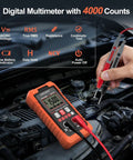 Must Have All In One Digital Multimeter Volt Meter on car engine testing AC DC voltage with red test leads.